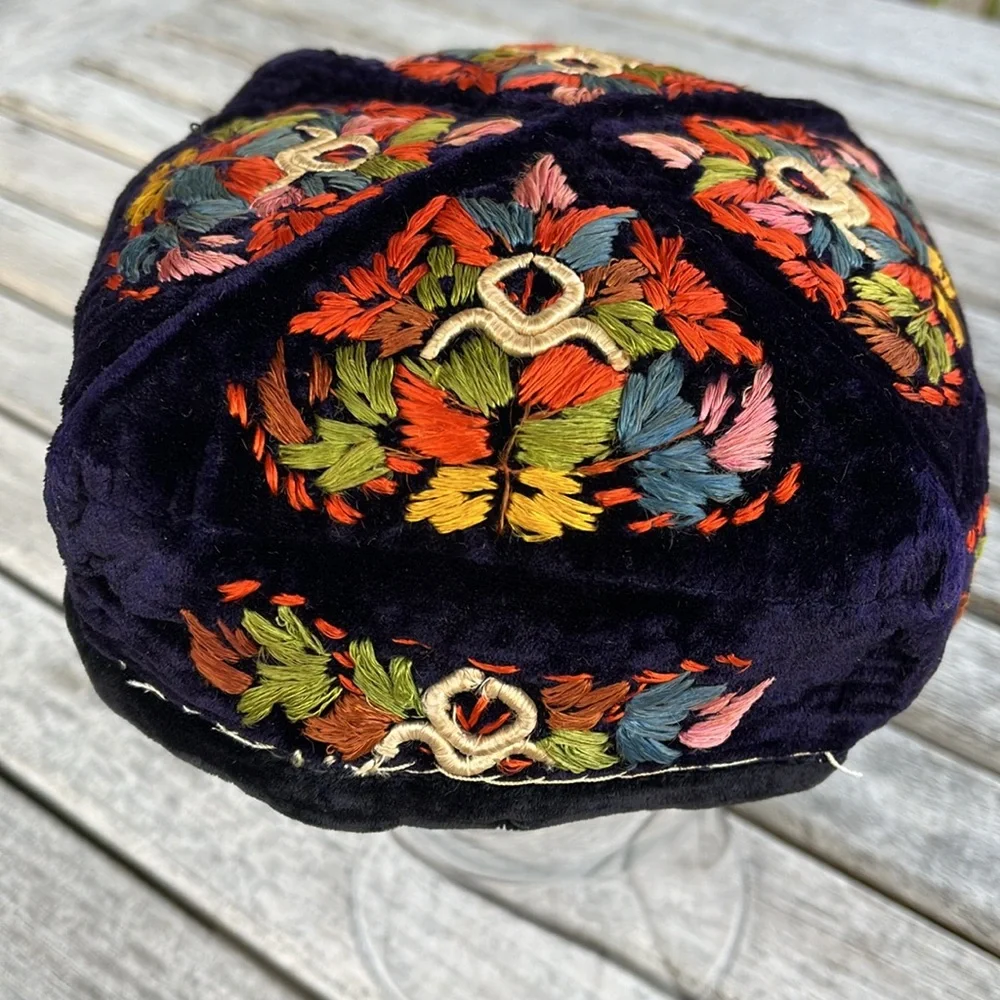 Vintage Heirloom Hand Crafted Uzbek / Tubeteika / Doppa Embroidered Skull Cap